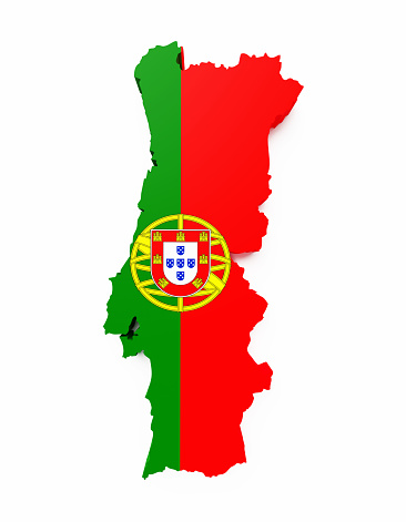 International border of Portugal on white background. Horizontal composition with clipping path and copy space.