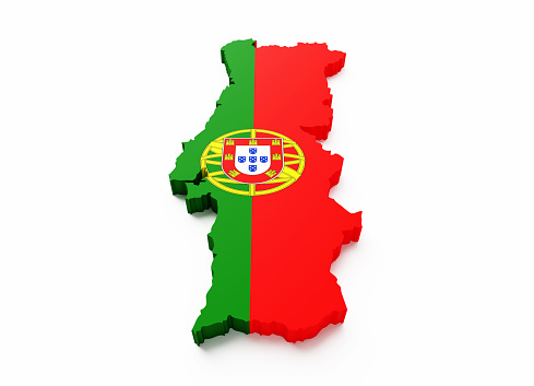 International border of Portugal on white background. Horizontal composition with clipping path and copy space.