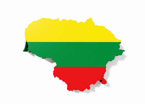 International border of Lithuania on white background. Horizontal composition with clipping path and copy space.