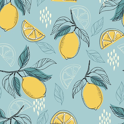 Minimalism lemon. Seamless pattern with citrus fruits.