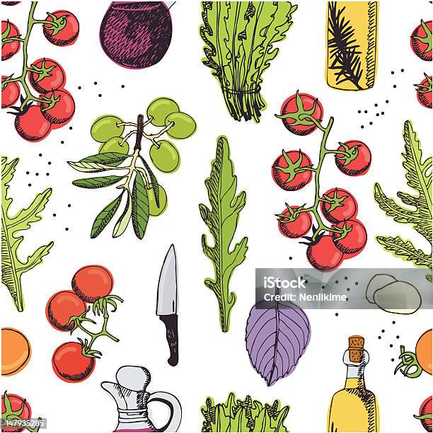 Salade Fond Sans Couture Vecteurs libres de droits et plus d'images vectorielles de Vinaigre balsamique - Vinaigre balsamique, Aliment, Basilic
