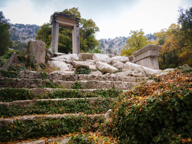 Termessos Ancient City, Turkey Autumn walk by Termessos Ancient City, Turkey. Turkeys most outstanding archaeological sites and one of main tourist center. gate to the Temple of Artemis. termessos stock pictures, royalty-free photos & images