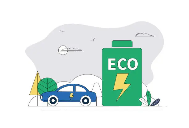 Vector illustration of Car, battery, ECO, environmental protection concept illustration.