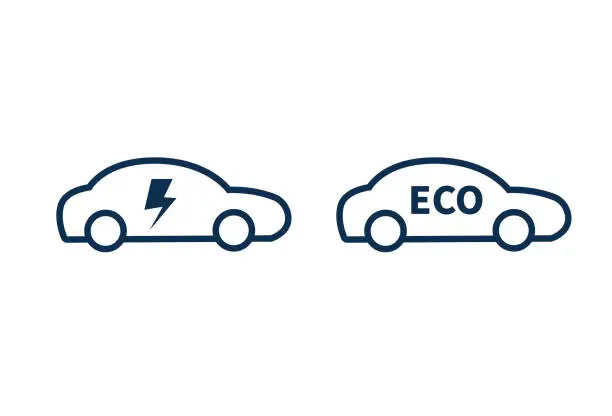 Vector illustration of Car, lightning symbol, eco, icon.