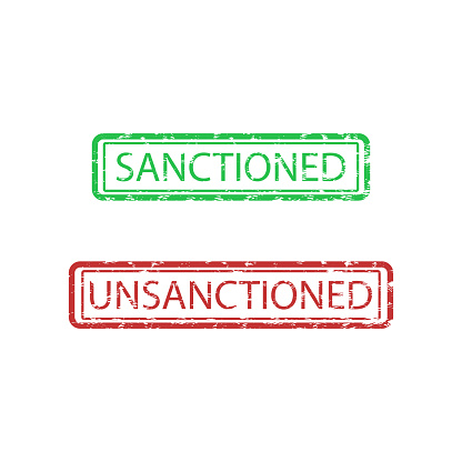 Rubber stamp sanctioned and unsanctioned isolated on white. Vector illustration. Sanction mark, validet invalited, opposites concept, approved stamps, red and green grunge style stamps