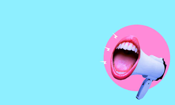 istock Art collage, Screaming mouth with loudspeaker Modern design, modern creative art collage. 1479359944