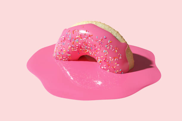 istock Pink donut melting on a pink background. Creative food concept. 1479362241