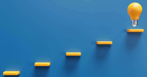 Light bulb ladder. Idea achievement growth progress success innovation.3d rendering