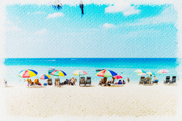 Abstract beach paint watercolour on canvas paper texture, tropical summer beach