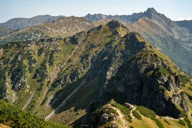 View on the mountain panorama in the High Tatras in Poland at the slovakian border.