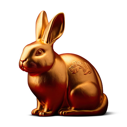 Golden bunny rabbit on isolated white background
