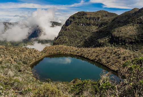 lagoon landscape in the mountains, paramo lagoon in summer