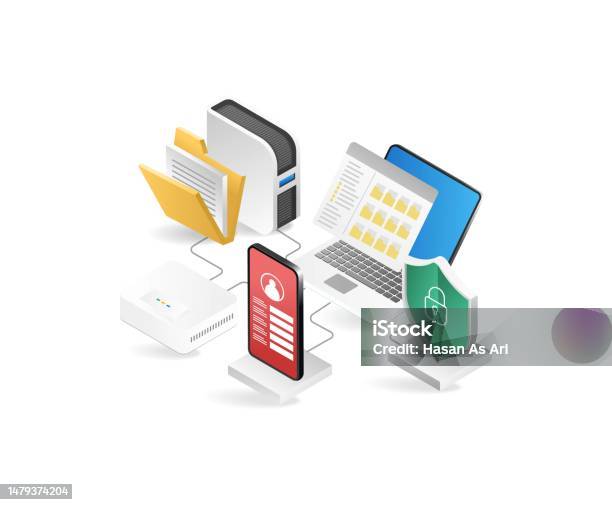 Data Object Vector Data Protection Concept Isometric Flat 3d Vector Illustration Objects ...
