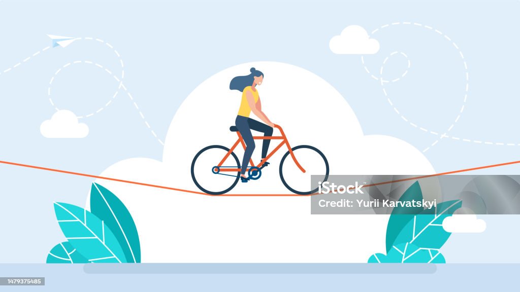Die Geschäftsfrau Fährt Mit Dem Fahrrad Am Seil Akrobat Performer