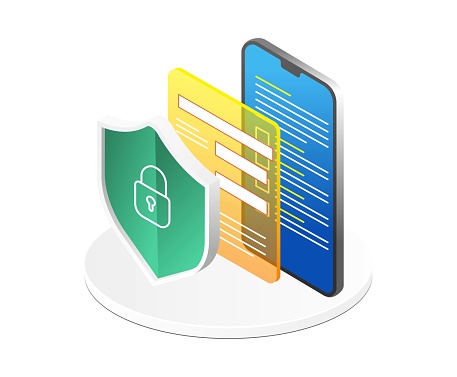 Smartphone security isometric 3d icon on a white background.