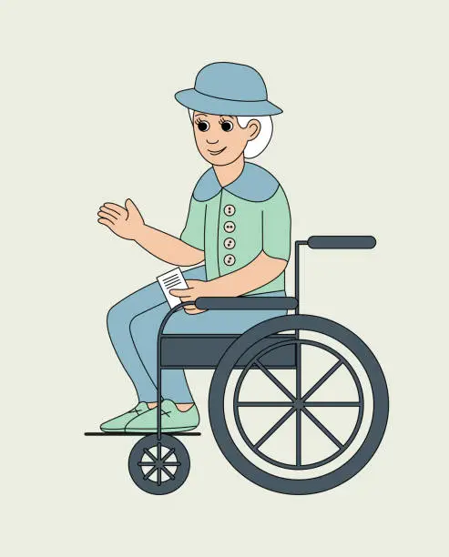 Vector illustration of Elderly woman in a wheelchair.