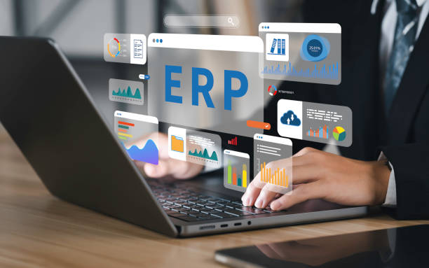 istock Businessmen use a computer corporate company management business Internet Technology to document management for ERP. Enterprise resource planning concept. 1479379466
