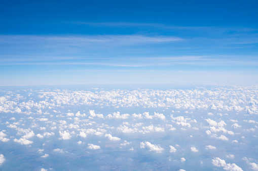 Cloud texture and blue sky by airplane