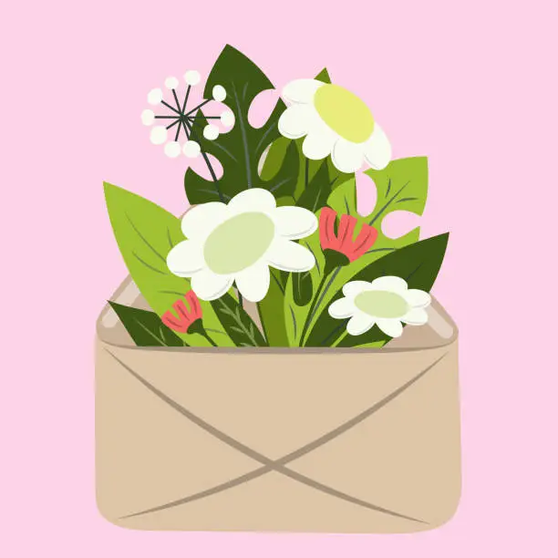 Vector illustration of Envelope with wild flowers.