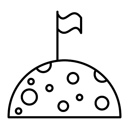 An outline illustration of a flag on the Moon icon