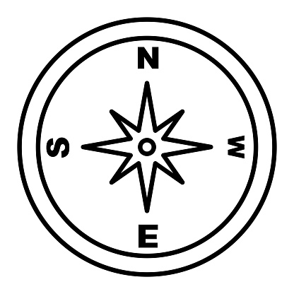 An outline illustration of a compass icon