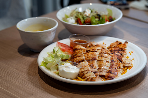 Chicken Shawarma with Rice and Salad