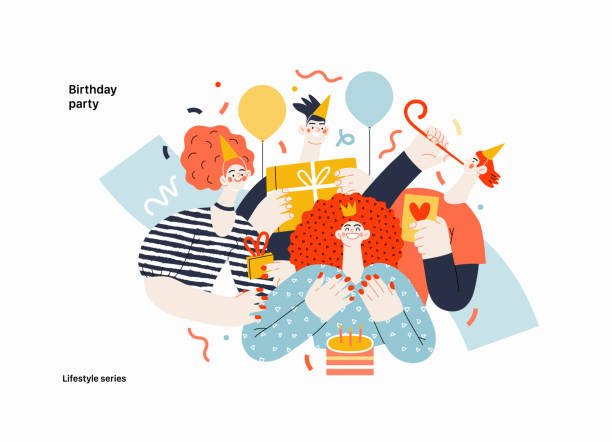 illustrations, cliparts, dessins animés et icônes de série d’illustrations vectorielles de style de vie - party hat party birthday confetti