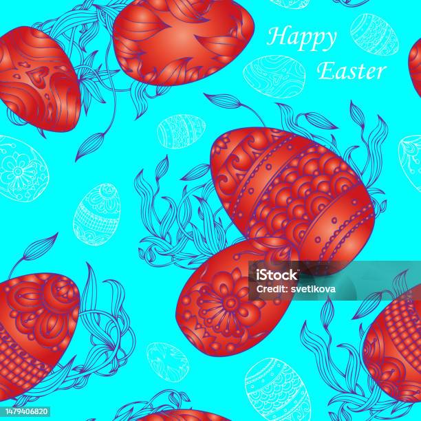 Red Easter Pattern Vector Seamless Colorful Pattern With Red Easter Eggs Stock ...