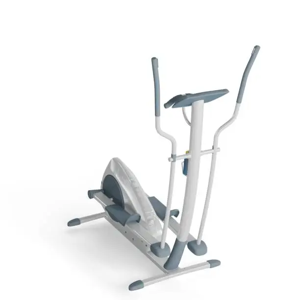 Two exercise bikes in stationary position, 3D rendering of modern fitness equipment