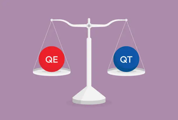 Vector illustration of Quantitative Easing and Quantitative Tightening on the scale