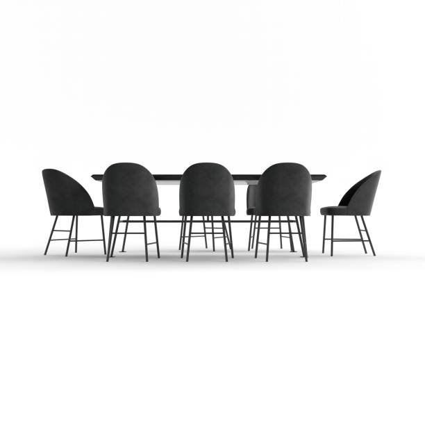 istock Table and chairs with a black top and legs, 3d rendering 1479412904