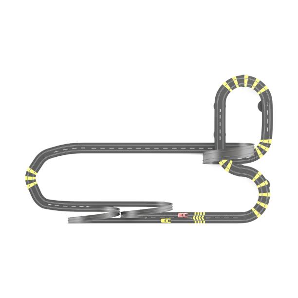 3D rendering of racing track toy on white background