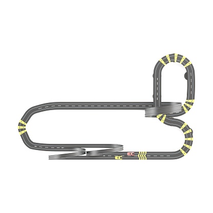 3D rendering of racing track toy on white background