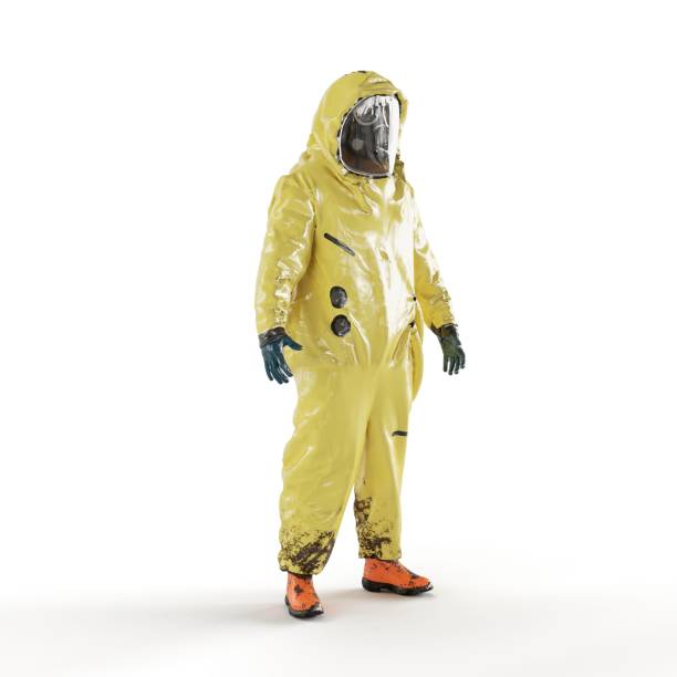 istock a man in a yellow suit with protective gear and a gas mask, 3d rendering 1479413479
