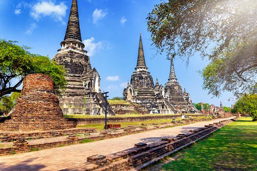Buddhistic temple ruins at the historic city of Ayutthaya, Thailand