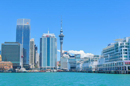 Auckland, New Zealand – January 05, 2021: View of Auckland downtown skyline with new Pwc and Hsbc buildings