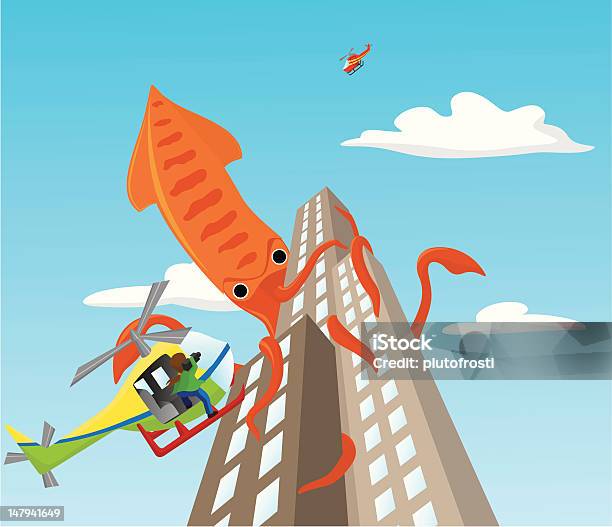 巨大な高層ビル群ヤリイカ襲撃 - アメリカオオアカイカのベクターアート素材や画像を多数ご用意 - アメリカオオアカイカ, イカ, 海の怪物