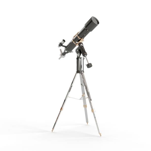 istock Black telescope mounted on a tripod isolated on a white background 1479417265