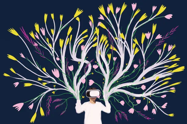 Vector illustration of VR flower simulator