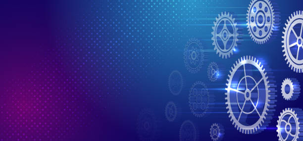 istock Futuristic high tech concept. Business and industry internet banner. The mechanism consisting of gears on a blue background for the presentation. Cogwheel for science experiment presentation. 1479422899