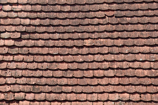 Old red-tiled rooftop in German village, idyllic rural scene