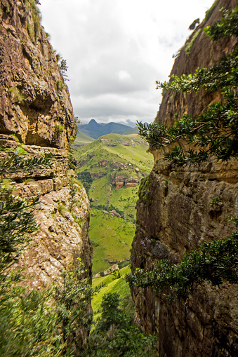 Photographed in the Royal Natal national Park. The Drakensberg Mountains formed due to the combination of the Jurassic period large flood basalt during the break-up of the Gondwana Supercontinent and erosion from the later uplift of the African Continent.