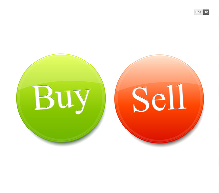 This is a vector illustration of two buttons with buy and sell text