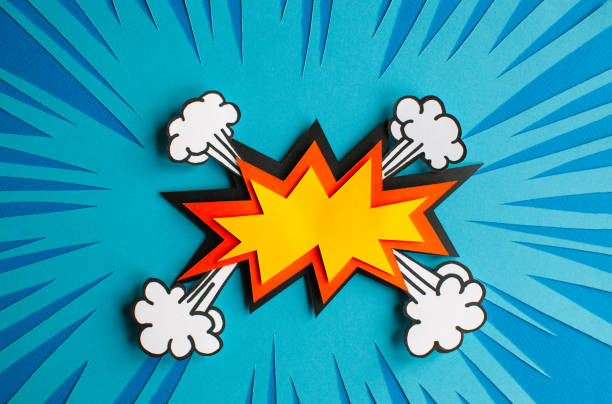 Empty speech bubble for your design. Handmade cut out paper craft art work on blue background. Pop art and comic style.