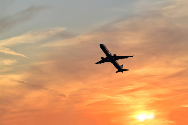 istock Passenger jetplane flying above clouds in sunset. Beautiful sunset scenery, transportation and fast travel concept. 1479440613