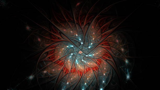istock Luminous modern abstract background, fractal world. Digital space for use in design. Round shapes and lines. 3d render 1479441489