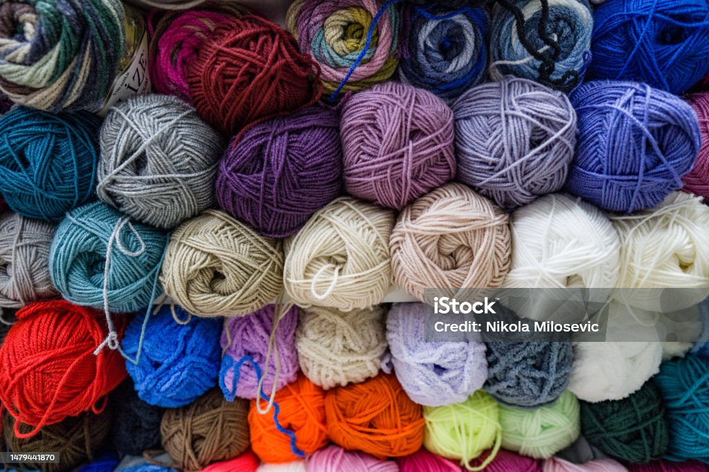 wool thread woolen thread in the warehouse Ball Of Wool Stock Photo
