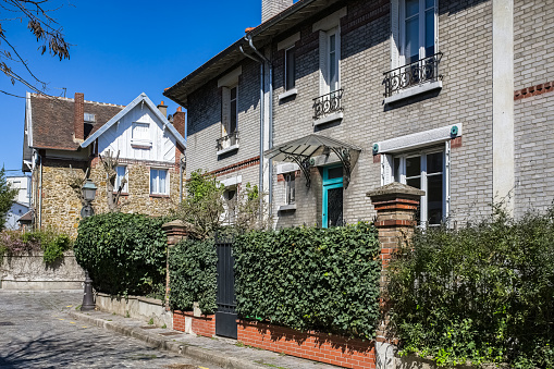 Paris, picturesque neighborhood of the Campagne à Paris, in the 20e arrondissement, in spring