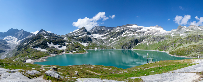 Weißsee, Weissee or White lake in the Hohe Tauern National Park in the summer. Alps. Carinthia. Austria.