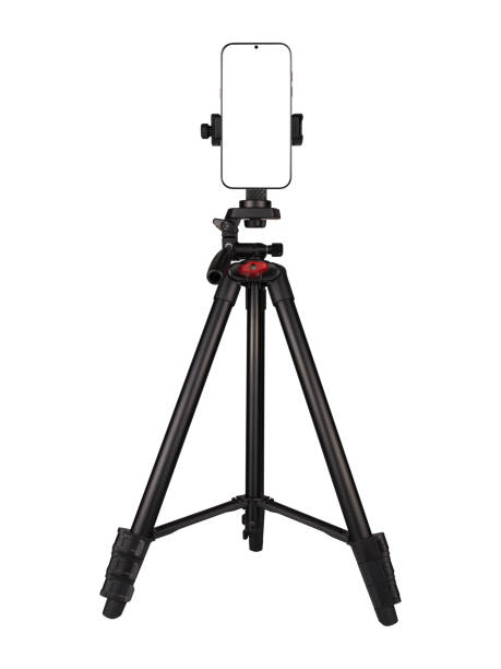 istock Smartphone with blank screen on the tripod camera isolated on white background. 1479449929